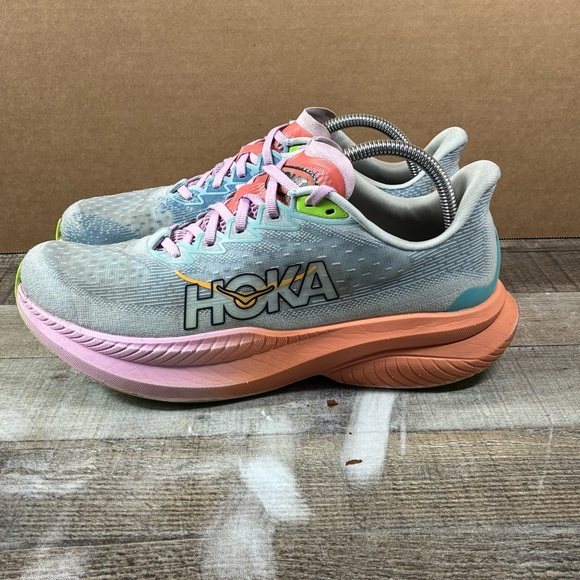 Hoka One One Mach 6 Running Shoes Women’s Size 10.5B Blue Pink Orange Sneakers - Picture 6 of 11